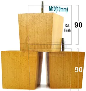 4x SOLID WOODEN FEET REPLACEMENT FURNITURE LEGS 90mm HEIGHT SOFAS CHAIRS STOOLS M10 TSP2037 Oak