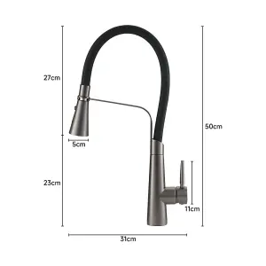 Grey Stainless Steel Side Lever Kitchen Spring Neck Pull Out Kitchen Tap Mixer Tap