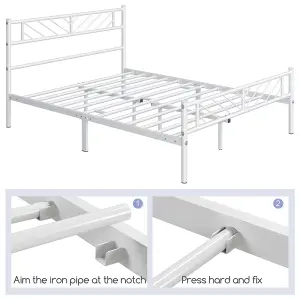 Yaheetech White 4ft6 Double Metal Bed Frame with Arrow Design Headboard and Footboard