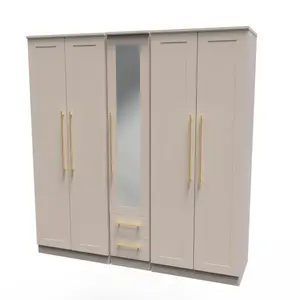 Helmsley Tall 5 Door 2 Drawer 1 Mirror Wardrobe in Kashmir Matt (Ready Assembled)