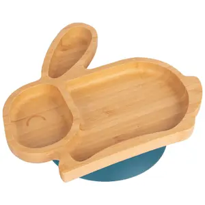 Tiny Dining Rabbit Bamboo Suction Plate - Navy Blue