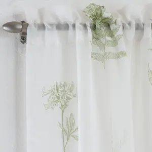 Bracken Green Leaf Print Linen-Look Voile Panel - Pair 140 x 183 cm (55x72")