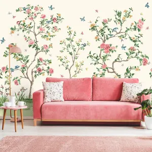 Origin Murals Oriental Flower Tree Cream Pink Matt Smooth Paste the Wall Mural 300cm wide x 240cm high