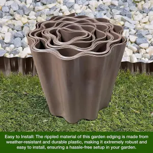 9 Metres Brown  Flexible Plastic Lawn Edging Durable, Weatherproof, and Frost-Resistant  15cm Height