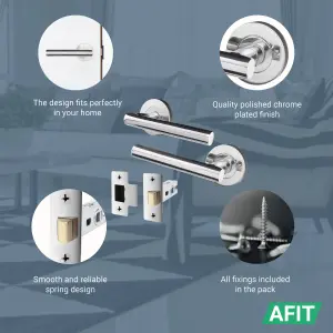 AFIT Polished Chrome Door Handle Latch Set - Pack of 6 Door Handles & Latch (64mm) Olvera Range