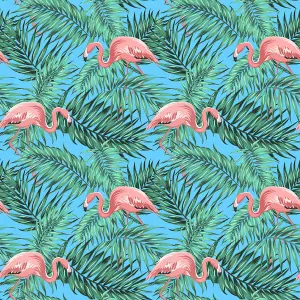 Bobbi Beck eco-friendly blue tropical flamingo wallpaper