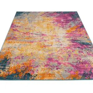 Vibrant Yellow Pink Multicoloured Abstract Burst Area Rug 190x280cm