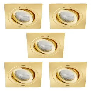 Litecraft 5 Pack Satin Brass 1 Lamp Modern IP65 Square Tiltable Bathroom Downlights