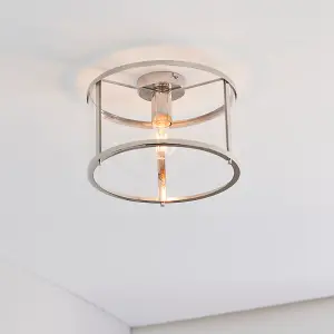 Madeley Bright Nickel with Clear Glass Contemporary 1 Light Flush Ceiling Light