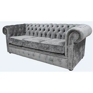 Chesterfield Handmade 3 Seater Sofa Settee Modena Smoke Grey Velvet Fabric In Classic Style