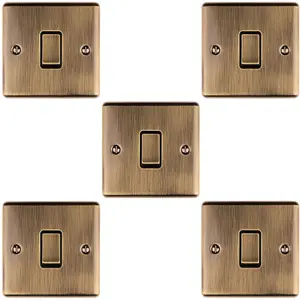 5 PACK 1 Gang 20A Single Light Switch ANTIQUE BRASS & BLACK 2 Way Metal Rocker