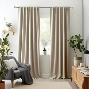 Beige Eyelet Total Blackout Thermal Curtains - 46 x 63 Inch Drop - 2 Panel