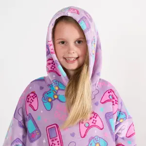 Gaming Hoodie Blanket Sherpa Fleece Throw Sweatshirt Oversized Warm, Lilac