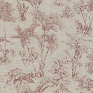 Galerie Havana Brown Burgundy Jungle Palms Textured Wallpaper