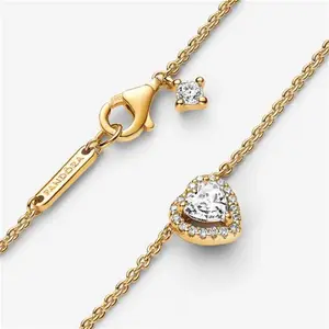 Pandora Sparkling Heart Collier Necklace - 14K Gold Plating / Cubic Zirconia - Sz. 45 cm