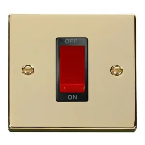 Polished Brass 1 Gang Size 45A Switch - Black Trim - SE Home