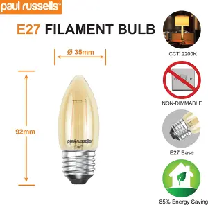 paul russells LED Filament Candle Bulb, 2.5W 200 Lumens, 20w Equivalent, 2200K Extra Warm White Amber, Pack of 10