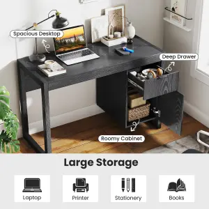 Costway Modern Computer Desk w/ Storage Cabinet & Drawer Home Office Writing Table White