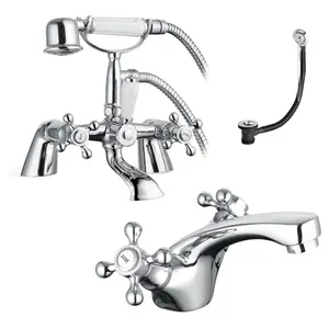 Sterling Traditional Bath Shower Mixer & Basin Tap Pack Inc. Retainer Bath Waste - Chrome