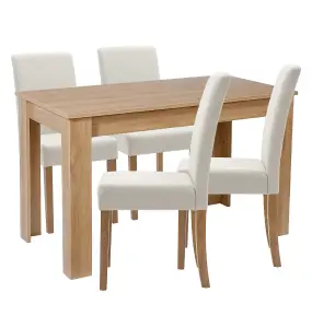 Hallowood Furniture Newquay Oak Fixed Top Table 120cm with 4 Straight Back Beige Fabric Chairs