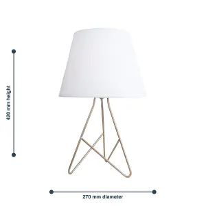 First Choice Lighting Tripod Gold 42cm Table Lamp With White Fabric Shade