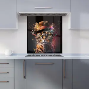 Bengal Cat With Glasses Splashart Premium Glass Kitchen Splashback W700mm x H650mm