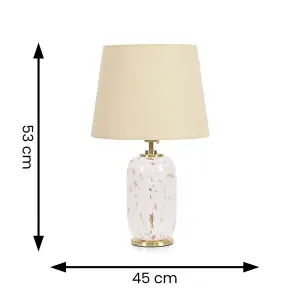 ValueLights India Gold Metal and White Confetti Glass Table Lamp with Beige Tapered Lampshade