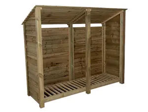 Wooden log store (roof sloping back) W-227cm, H-180cm, D-88cm - natural (light green) finish