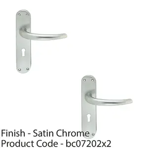 2 PACK - Rounded Sleek Latch & Lock Door Handle - Satin Chrome Lever on Backplate