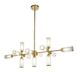 Luminosa Trieste Bar Pendant Ceiling Light Satin Brass Plate, Clear, Frosted Glass