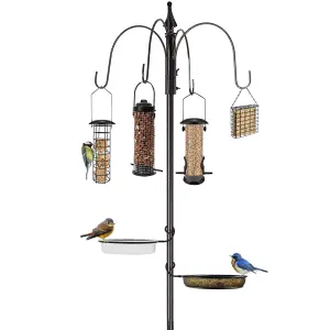 WILD BIRD GARDEN FEEDING STATION WITH WATER BATH TABLE SEED TRAY HANGING FEEDERS