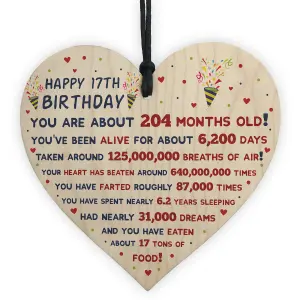 Red Ocean 17th Birthday Gift For Daughter Son 17th Birthday Facts Wooden Heart Keepsake Gift