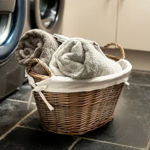 Hand Woven Wicker Laundry Basket with Handles Light Grey / Large (27 cm x 50 cm x 38 cm)