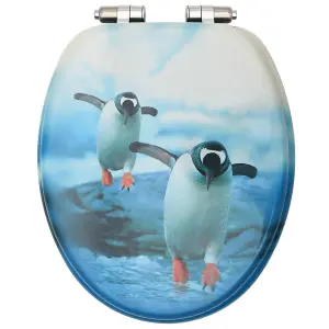 WC Toilet Seat with Soft Close Lid MDF Penguin Design