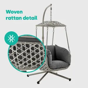 LIVIVO Rattan Swing Hammock Chair with Stand, Cushion and Retractable Canopy - Indoor & Outdoor Garden Patio Furniture