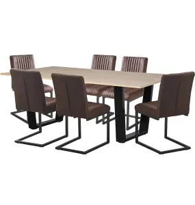 Hallowood Furniture Dudley 1.8m Dining Table Set with 6 Deluxe Leather Effect Chairs