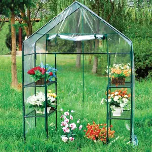 Walk In Greenhouse With PE Cover Garden Grow Green House with 4 Shelves