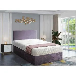 Loria Divan Bed Set with Headboard and Mattress - Chenille Fabric, Charcoal Color, 2 Drawers Right Side