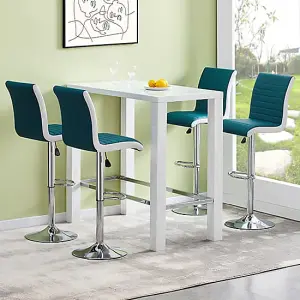 Jam Rectangular Glass White Bar Table 4 Ritz Teal White Stools