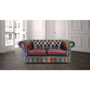 Chesterfield 2 Seater Patchwork Antique Leather Sofa Settee Bespoke In Classic Style