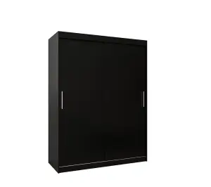 Tokyo Contemporary 2 Sliding Door Wardrobe 5 Shelves 2 Rails Black Matt (H)2000mm (W)1500mm (D)620mm