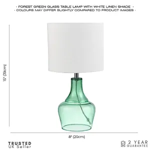 Modern Emerald Green Glass Lamp with Natural Linen Fabric Shade and Clear Cable