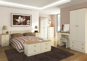 Warwick Ready assembled Contemporary Matt cream oak effect 2 Drawer Tall Double Wardrobe (H)1970mm (W)740mm (D)530mm