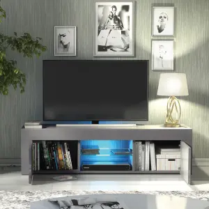 TV Unit 130cm Sideboard Cabinet Cupboard TV Stand Living Room High Gloss Doors - Grey & Grey