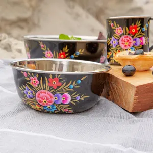 BillyCan Hand-Painted Picnic Snack Bowl - 14.5cm - Carbon Pansy