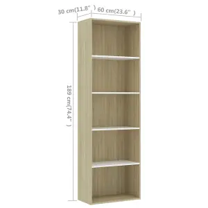 Berkfield 5-Tier Book Cabinet White and Sonoma Oak 60x30x189 cm Engineered Wood