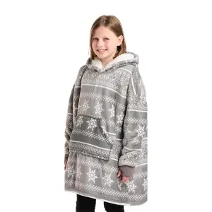 Celebright Oversized Christmas Themed Sherpa Wearable Hoodie Unisex Nordic Grey - Child