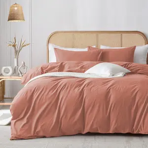 Rienk Super Soft 250 TC Microfibre Reversible Plain Duvet Cover Set With Pillow Cases Peach / Double + 2 Standard Pillowcases