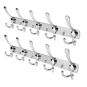 Oypla Pack of 2 Stainless Steel 15 Hook Wall Mounted Organiser Rack Coat Towel Hanger