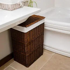 Rectangular Wicker Laundry Basket Bin Dark Brown / Large (66 H cm x 46 W cm x 33 D cm)